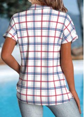 Plaid Button White Short Sleeve Shirt