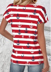 Striped Red Short Sleeve Round Neck T Shirt