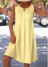 Jacquard White A Line Sleeveless Round Neck Dress