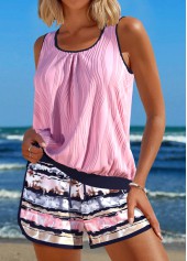 Striped Tie Pink Scoop Neck Tankini Set
