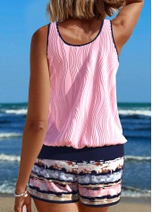 Striped Tie Pink Scoop Neck Tankini Set