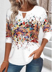 Ombre Cut Out White Long Sleeve T Shirt