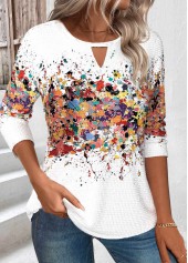 Ombre Cut Out White Long Sleeve T Shirt