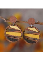 Geometric Dark Coffee Round Wood Earrings