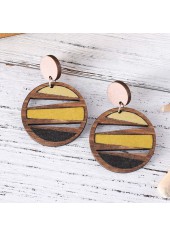 Geometric Dark Coffee Round Wood Earrings