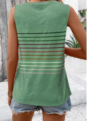 Striped Green Sleeveless V Neck Tank Top