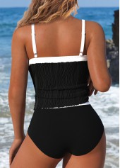 Tie Contrast Binding Black Tankini Set