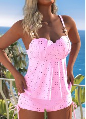 Mid Waisted Jacquard Light Pink Tankini Set