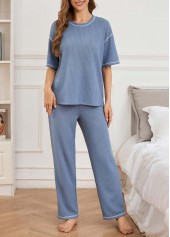 Round Neck Short Sleeve Lounge Top and Pants