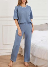 Round Neck Short Sleeve Lounge Top and Pants