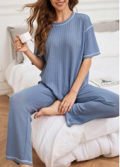 Round Neck Short Sleeve Lounge Top and Pants