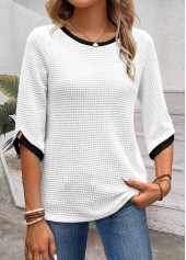 Jacquard White Half Sleeve Round Neck T Shirt