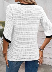 Jacquard White Half Sleeve Round Neck T Shirt