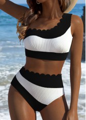 High Waisted Asymmetry Black Bikini Set