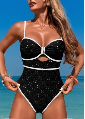 Cut Out Contrast Binding Black One Piece Swimwear