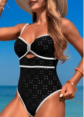 Cut Out Contrast Binding Black One Piece Swimwear