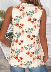 Floral Print Embroidery Beige Sleeveless V Neck Tank Top