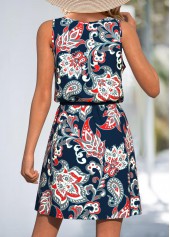 Paisley Print Lace Up Navy Short Strappy Dress