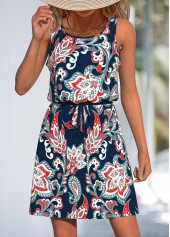 Paisley Print Lace Up Navy Short Strappy Dress
