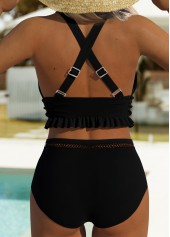 V Neck Frill Black Bikini Set