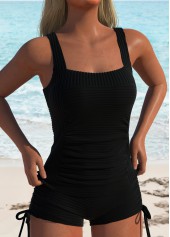Ruched Square Neck Black Tankini Set