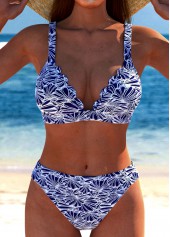 Jacquard Scalloped Hem Dark Blue Bikini Set