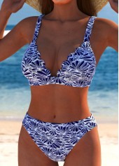 Jacquard Scalloped Hem Dark Blue Bikini Set