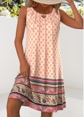 Tribal Print Tummy Coverage Multi Color Sleeveless Dress