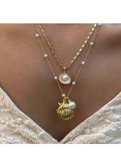 Layered Golden Shell Alloy Necklaces Set