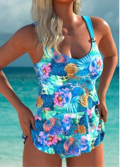 Marine Life Print Lightweight Cyan Tankini Set