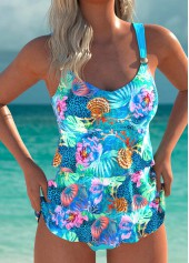 Marine Life Print Lightweight Cyan Tankini Set