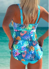 Marine Life Print Lightweight Cyan Tankini Set