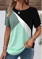 Geometric Print Patchwork Black Short Sleeve T Shirt