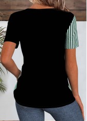 Geometric Print Patchwork Black Short Sleeve T Shirt