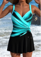 Ombre Drawstring Cyan One Piece Swimdress