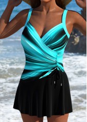 Ombre Drawstring Cyan One Piece Swimdress