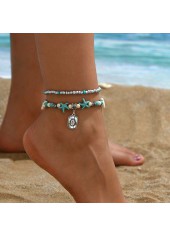 Beaded Design Mint Green Alloy Anklets Set