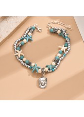 Beaded Design Mint Green Alloy Anklets Set