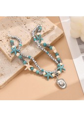Beaded Design Mint Green Alloy Anklets Set