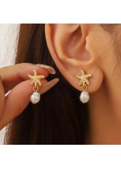 Starfish Pearl Design Golden Alloy Earrings
