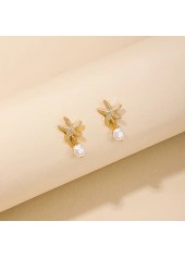 Starfish Pearl Design Golden Alloy Earrings
