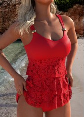 Mid Waisted Lace Red Tankini Set
