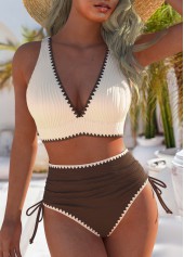 Mid Waisted Jacquard Light Coffee Bikini Set