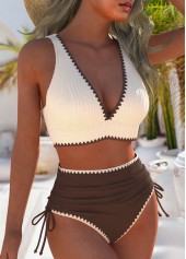Mid Waisted Jacquard Light Coffee Bikini Set