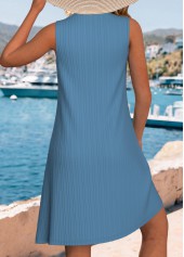 Embroidery Dusty Blue A Line Sleeveless V Neck Dress