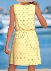 Jacquard Yellow Short Strappy V Neck Dress
