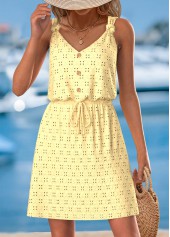 Jacquard Yellow Short Strappy V Neck Dress