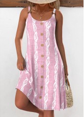 Tropical Plants Print Circular Ring Mint Green Strappy Dress