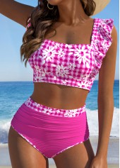 High Waisted Gingham Print Circular Ring Bikini Set