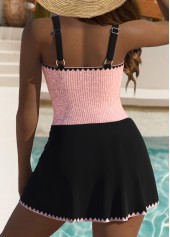 Patchwork Contrast Binding Light Pink One Piece Swimdress